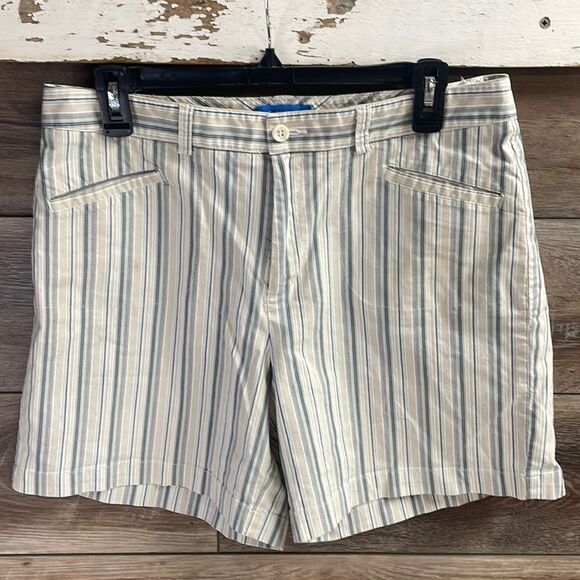 DOCKERS Womens Striped Cotton Favorite Fit Shorts Size 12 White Blue - Picture 1 of 3
